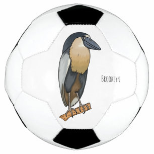 Boat-billed heron bird cartoon illustration soccer ball