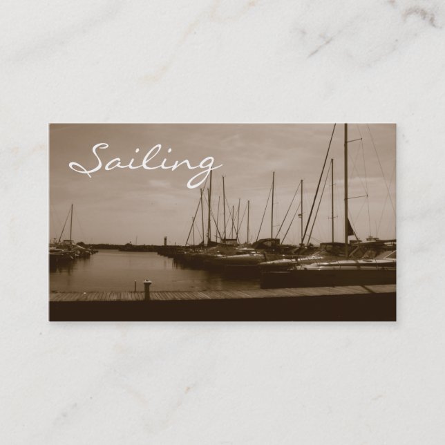 Boat Business Cards Sailing Harbour Sepia (Front)