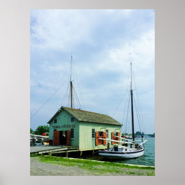 Boat By Oyster Shack Poster (Front)