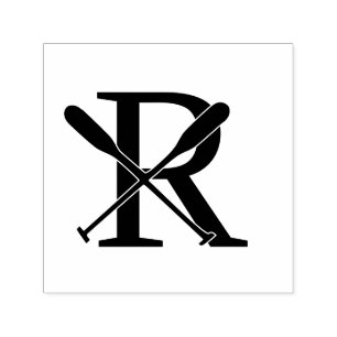 Boat Canoe Oars Over Single Bold Initial Monogram Self-inking Stamp