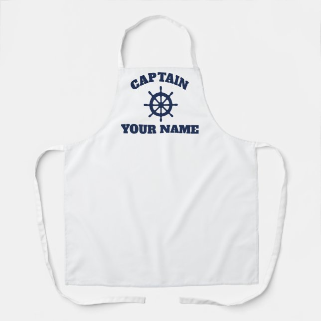Boat captain apron with nautical ship wheel icon (Front)