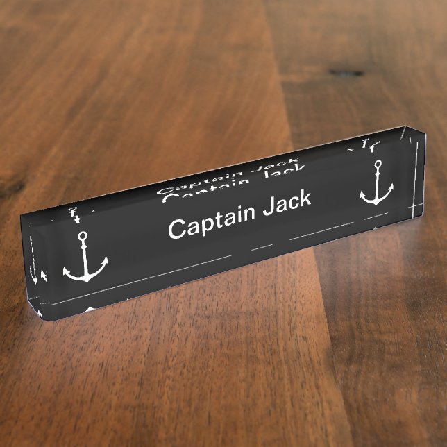 Boat Captain Desk Plaque Anchor Design Nameplate (Side)