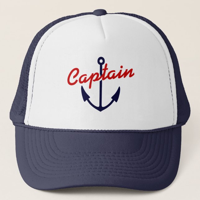 Boat captain hat | Navy blue nautical anchor away (Front)