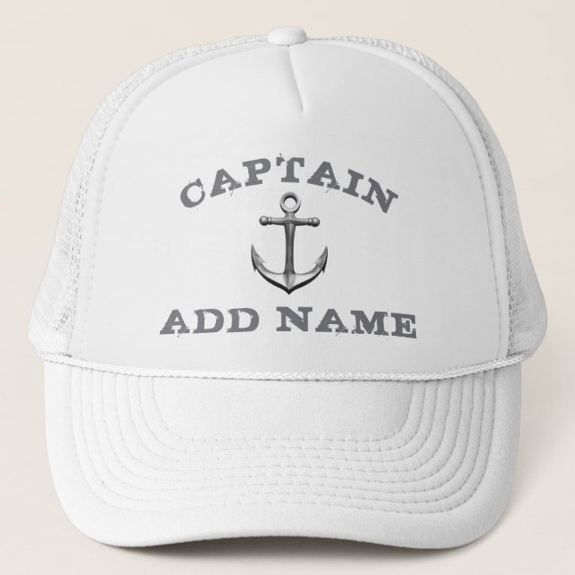 Boat captain hats with nautical anchor and name (Front)