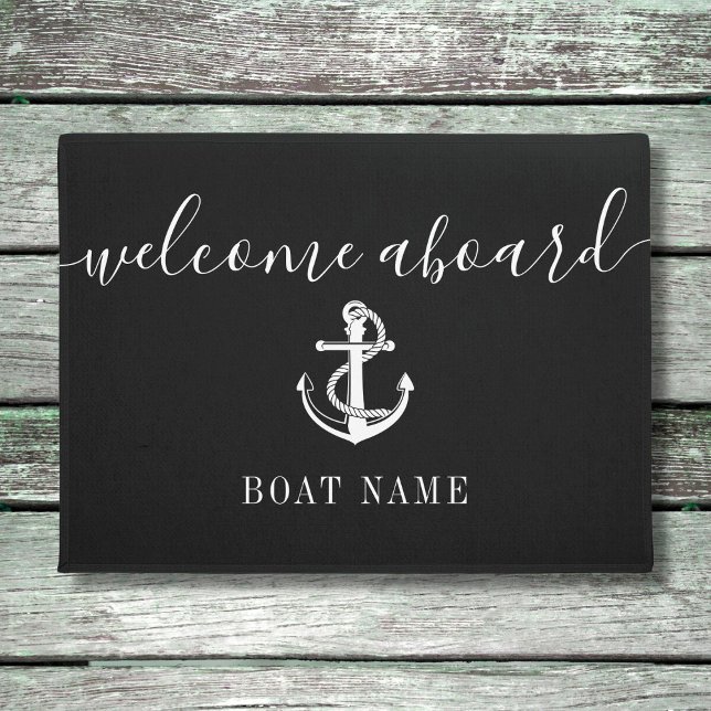 Boat Captain Name Nautical Anchor Black And White Doormat (Creator Uploaded)