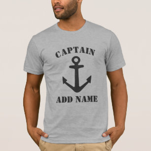 Boat captain name nautical anchor grey t shirt