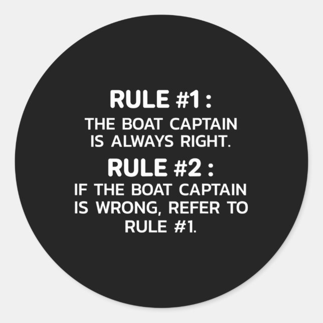 Boat Captain Rules Funny Boating  Classic Round Sticker (Front)