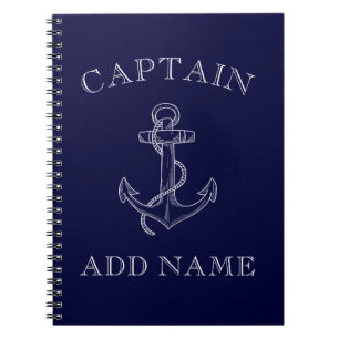 Boat Captain Sailor Nautical Anchor Personalized Notebook