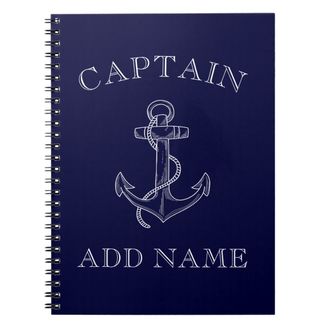 Boat Captain Sailor Nautical Anchor Personalized Notebook (Front)