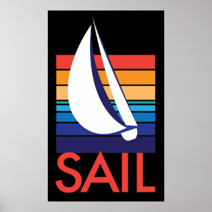 Boat Colour Square_SAIL on black poster print