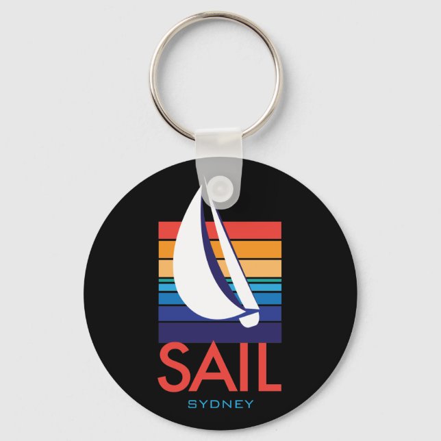 Boat Colour Square_SAIL_Sydney on black keychain (Front)