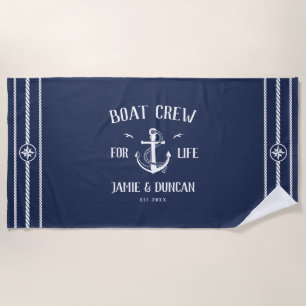 Boat Crew For Life Nautical Modern Custom Name Beach Towel