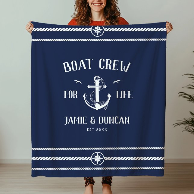 Boat Crew For Life Nautical Modern Custom Name Fle Fleece Blanket (Creator Uploaded)