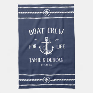 Boat Crew For Life Nautical Modern Custom Name Kitchen Towel
