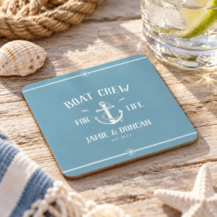 Boat Crew For Life Nautical Modern Custom Name Square Paper Coaster