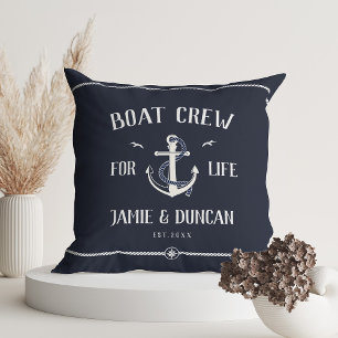 Boat Crew For Life Nautical Modern Custom Name Throw Pillow