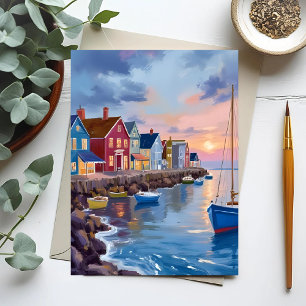 Boat Day   Coastal Bay Ocean Watercolor Painting Postcard