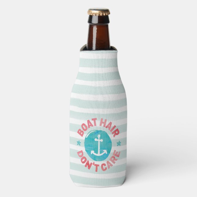 "Boat Hair Don't Care” (Personalized) Bottle Cooler (Bottle Front)