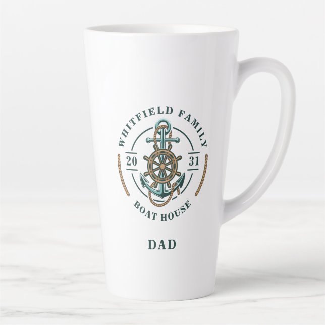 Boat House Anchor Boat Wheel Year Est Personalized Latte Mug (Right)