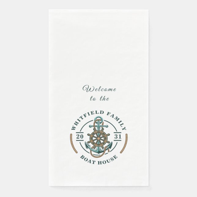 Boat House Anchor Boat Wheel Year Est Personalized Napkin (Front)