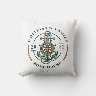 Boat House Anchor Boat Wheel Year Est Personalized Throw Pillow