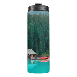 Boat house by Lake Louise in Banff National Park, Thermal Tumbler