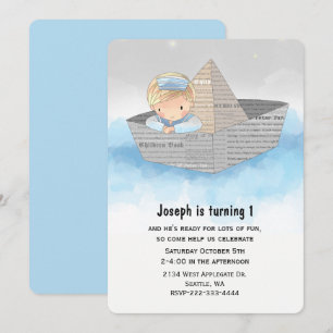 Boat in Boat Babys First Birthday Invitation