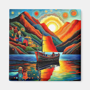 Boat in fjord 12 magnet