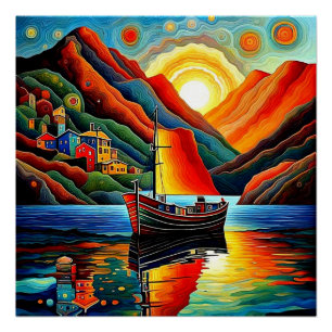 Boat in fjord 12 poster
