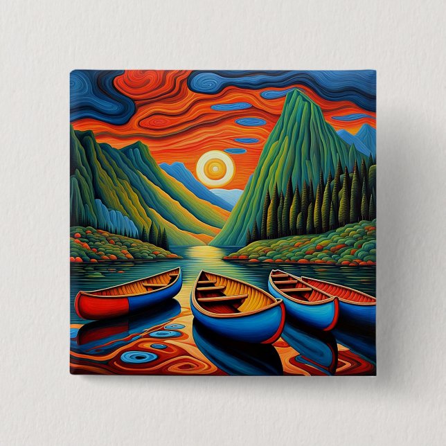Boat in fjord 9 2 inch square button (Front)