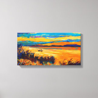 Boat in lake.Sunset landscape Canvas Print