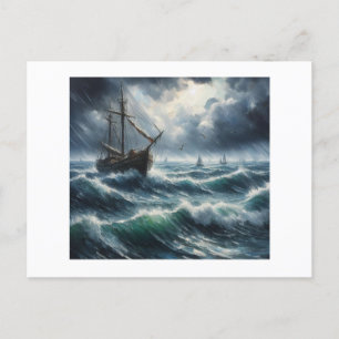 Boat in Stormy Sea, Postcard