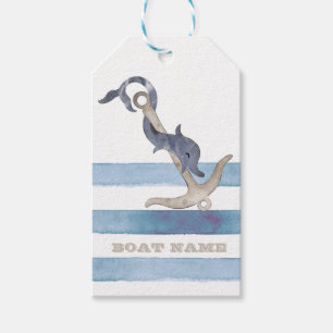 Boat Name,Anchor Dolphin Light Blue Stripes Gift Tags