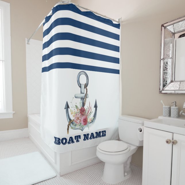  Boat Name,Anchor Flowers Navy Blue Stripes  (In Situ)