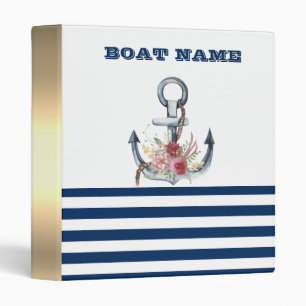 Boat Name,Anchor Flowers Navy Blue Stripes Binder