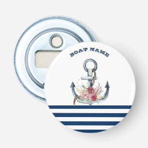 Boat Name,Anchor Flowers Navy Blue Stripes Bottle Opener