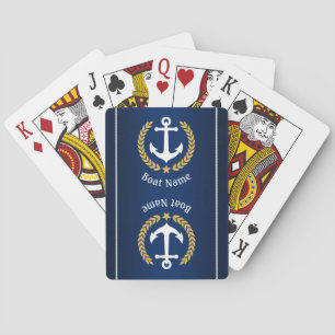 Boat Name Anchor Gold Laurel Rope Stripe Navy Playing Cards