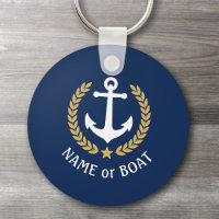 Boat Name Anchor Gold Style Laurel Star Navy Blue