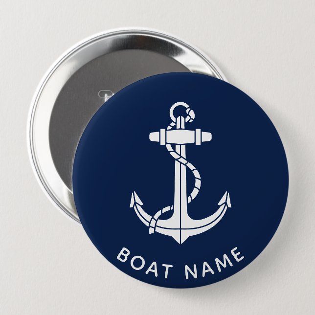 Boat Name Anchor Nautical Custom 4 Inch Round Button (Front & Back)