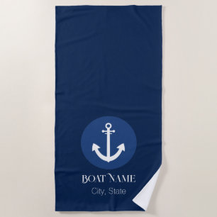 Boat Name Anchor Simple Beach Towel