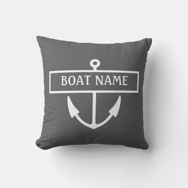 Boat Name Anchor Throw Pillow (Front)