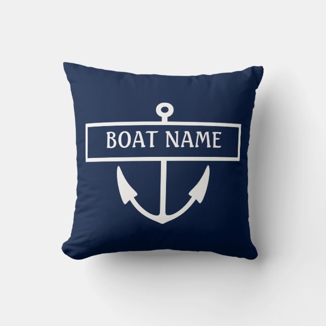 Boat Name Anchor Throw Pillow (Front)