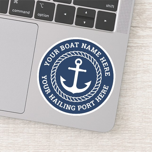 Boat name and hailing port anchor dark blue (Detail)