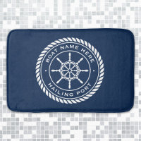 Boat name and hailing port nautical ship's wheel