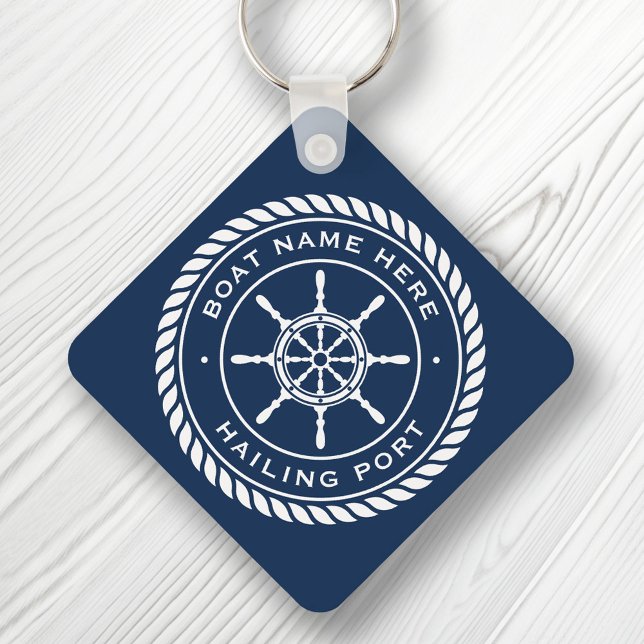 Boat name and hailing port nautical ship's wheel keychain (Creator Uploaded)