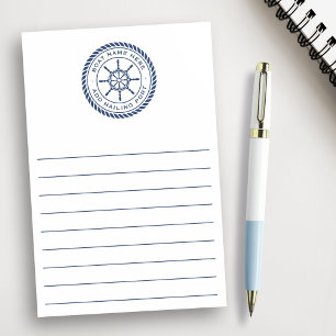 Boat name and hailing port nautical ship's wheel post-it notes
