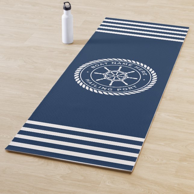 Boat name and hailing port nautical ship's wheel yoga mat (In Situ)