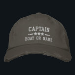 Boat Name Captain Nautical Stars Distressed Grey Embroidered Hat<br><div class="desc">Sail in style with a personalized distressed grey embroidered hat featuring your Captain rank or other title,  your Name or Boat Name and stars. Several cap and thread colours to choose from. Makes a great custom gift for Fathers day,  Mothers day or any occasion.</div>