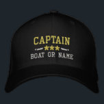 Boat Name Captain Nautical Stars Gold Silver Black Embroidered Hat<br><div class="desc">Sail in style with a personalized black with gold and silver embroidered hat featuring your Captain rank or other title,  your Name or Boat Name and stars. Several cap and thread colours to choose from. Makes a great custom gift for Fathers day,  Mothers day or any occasion.</div>
