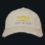 Boat Name Captain Nautical Stars Gold Silver Khaki Embroidered Hat<br><div class="desc">Sail in style with a khaki personalized embroidered hat featuring your Captain rank or other title,  your Name or Boat Name and stars. Several cap and thread colours to choose from. Makes a great custom gift for Fathers day,  Mothers day or any occasion.</div>